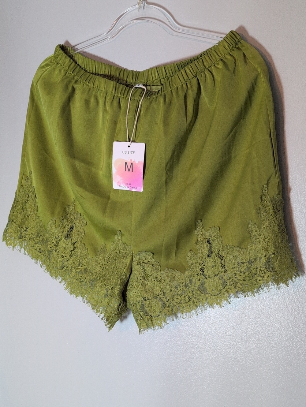 Olive Green Lace Trim Sleep Shorts - Women Intimates